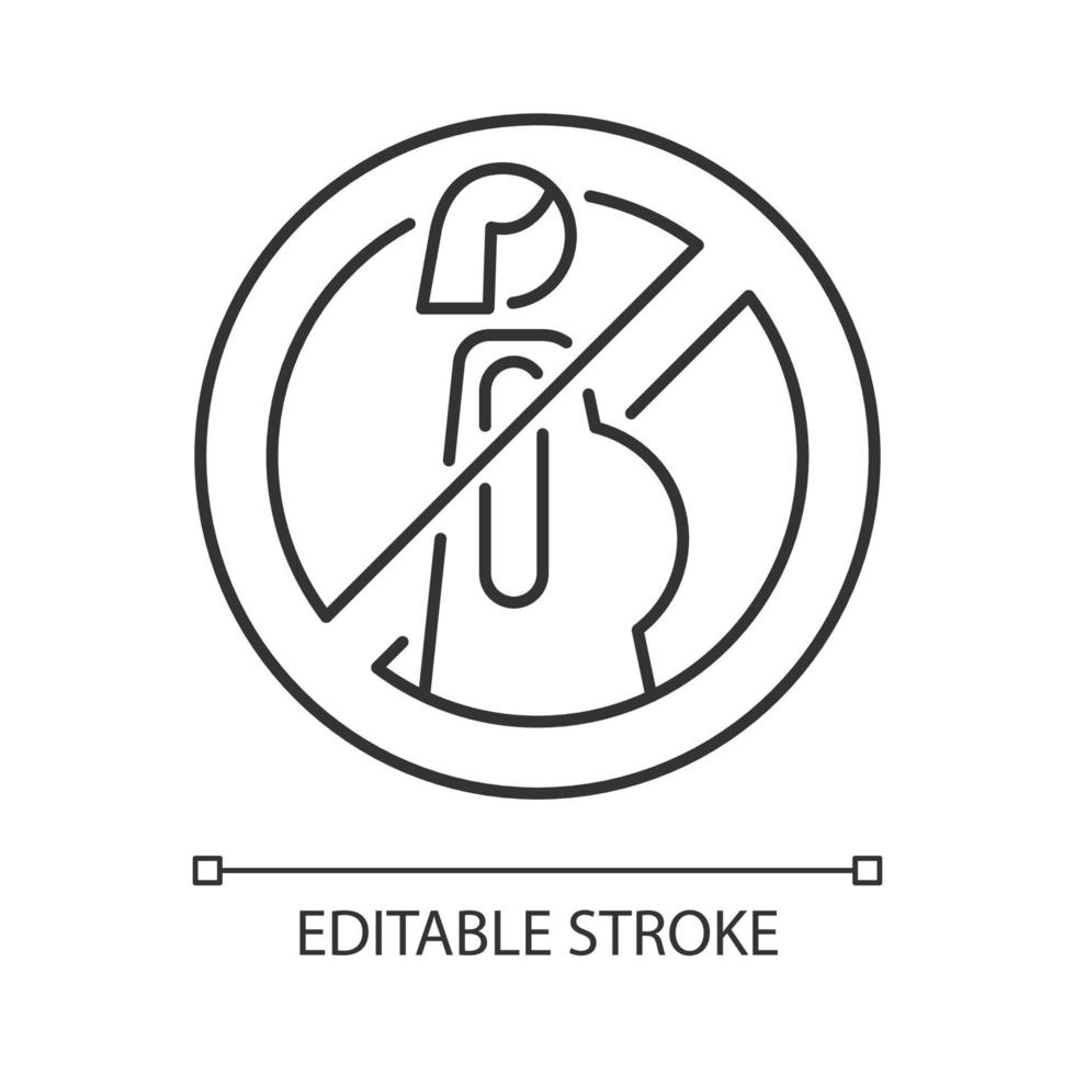 niet gebruiken bij zwangerschap lineair handmatig labelpictogram. dunne lijn aanpasbare illustratie. contour symbool. vector geïsoleerde overzichtstekening voor instructies voor productgebruik. bewerkbare streek