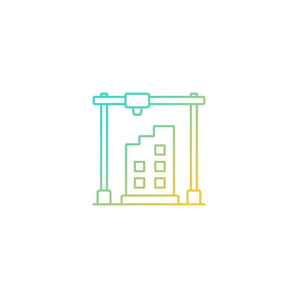 3D-geprint gebouw ontwerp gradiënt lineaire vector pictogram. architectonisch 3D-model. additief vervaardigde architectuur. dunne lijn kleur symbool. moderne stijlpictogram. vector geïsoleerde overzichtstekening