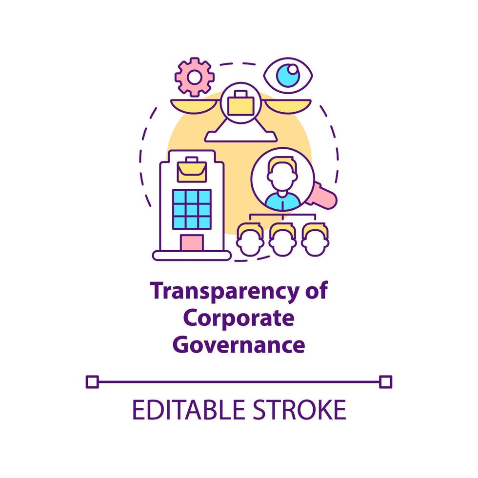 transparantie van corporate governance concept icoon. bedrijf openheid met investeerders abstracte idee dunne lijn illustratie. financieel rapport. vector geïsoleerde omtrek kleur tekening. bewerkbare streek