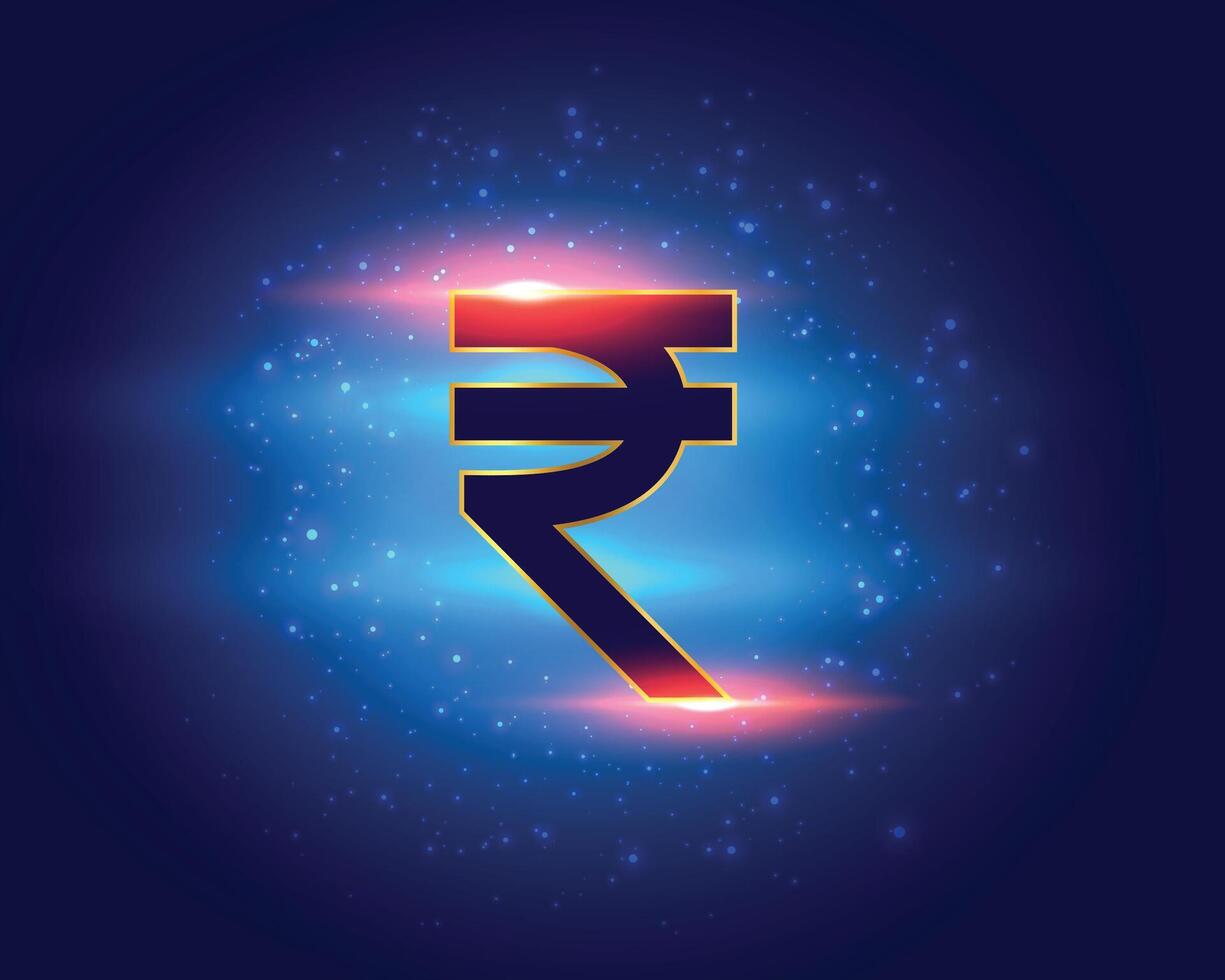 digitaal geld Indisch roepie symbool achtergrond met glimmend deeltjes vector