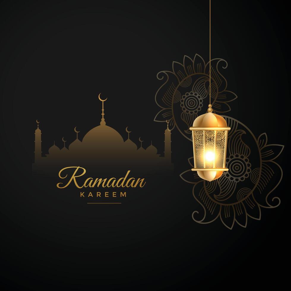 Islamitisch Ramadan kareem wensen groet in zwart en gouden stijl vector