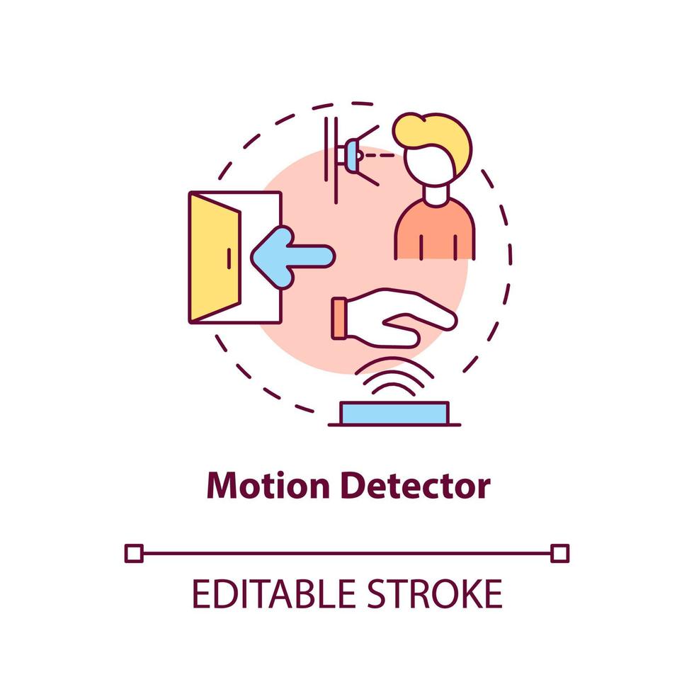 bewegingsdetector concept icoon. beveiligingssysteem apparaat abstracte idee dunne lijn illustratie. bewegingssensor en alarm. beschermingsmiddelen. vector geïsoleerde omtrek kleur tekening. bewerkbare streek