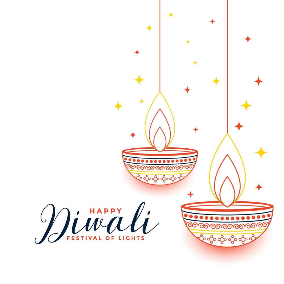 vlak lijn stijl gelukkig diwali decoratief kaart ontwerp vector