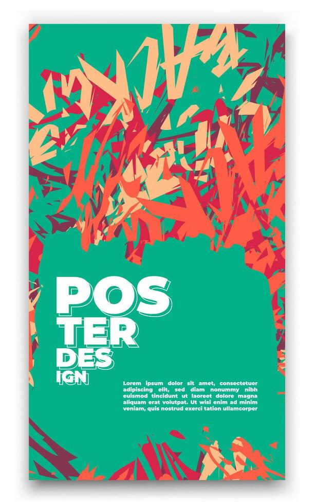 een poster met een groen achtergrond en een rood en oranje ontwerp vector