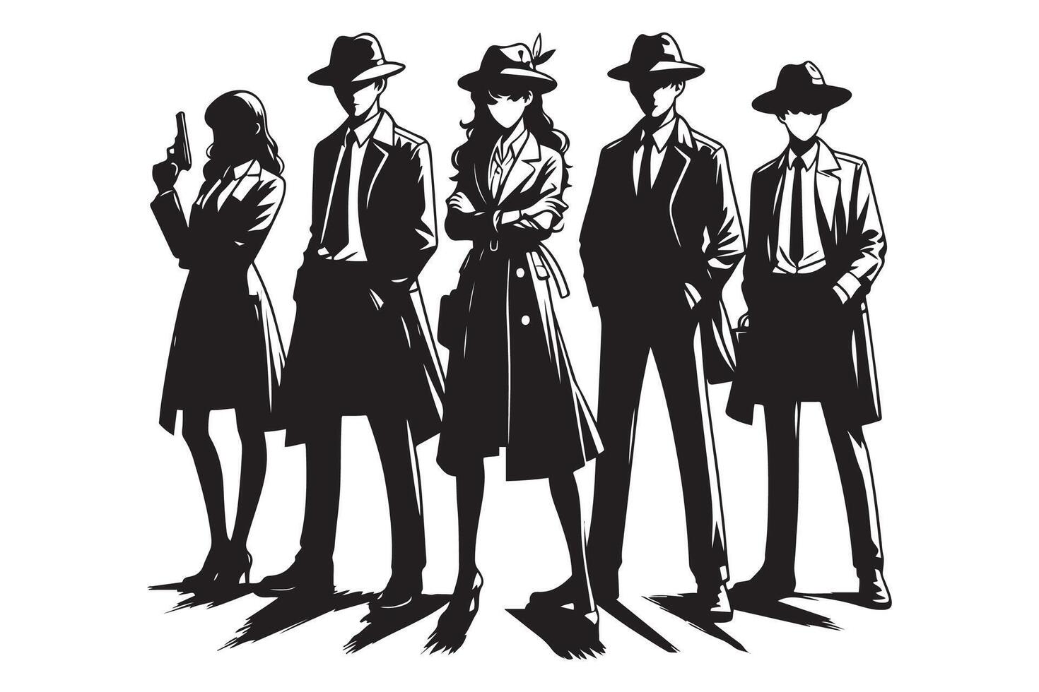 ai gegenereerd maffia silhouet vector, detective silhouet vector geïsoleerd Aan wit achtergrond