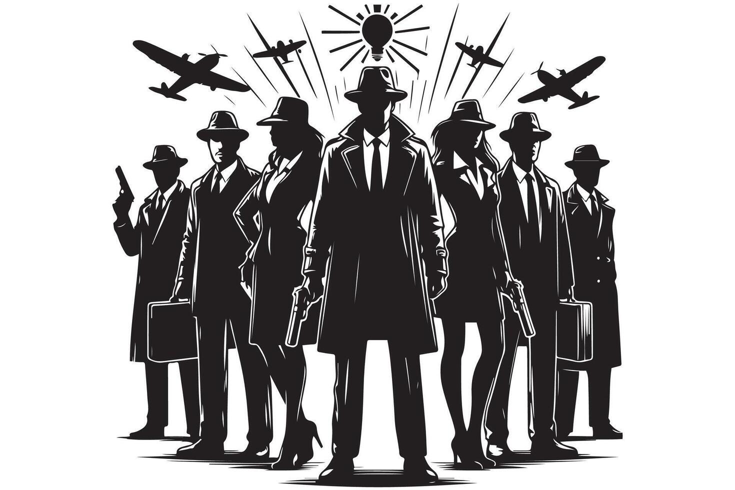 ai gegenereerd maffia silhouet vector, detective silhouet vector geïsoleerd Aan wit achtergrond