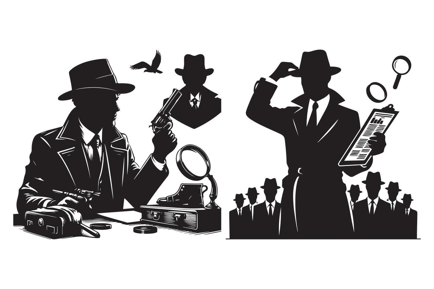 ai gegenereerd maffia silhouet vector, detective silhouet vector geïsoleerd Aan wit achtergrond