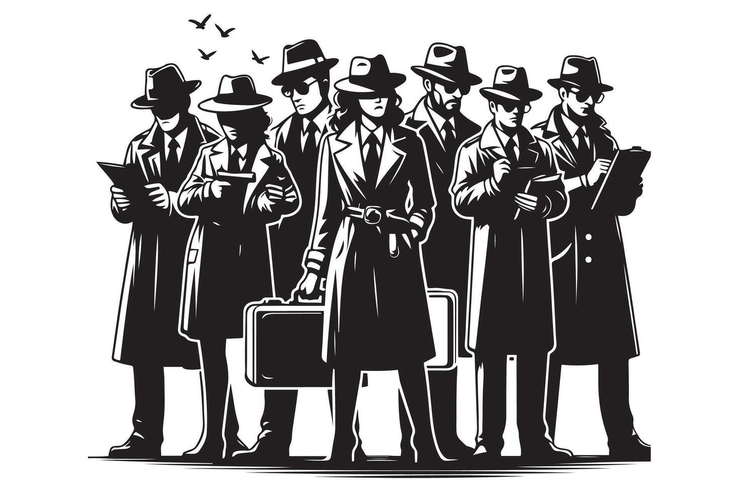 ai gegenereerd maffia silhouet vector, detective silhouet vector geïsoleerd Aan wit achtergrond