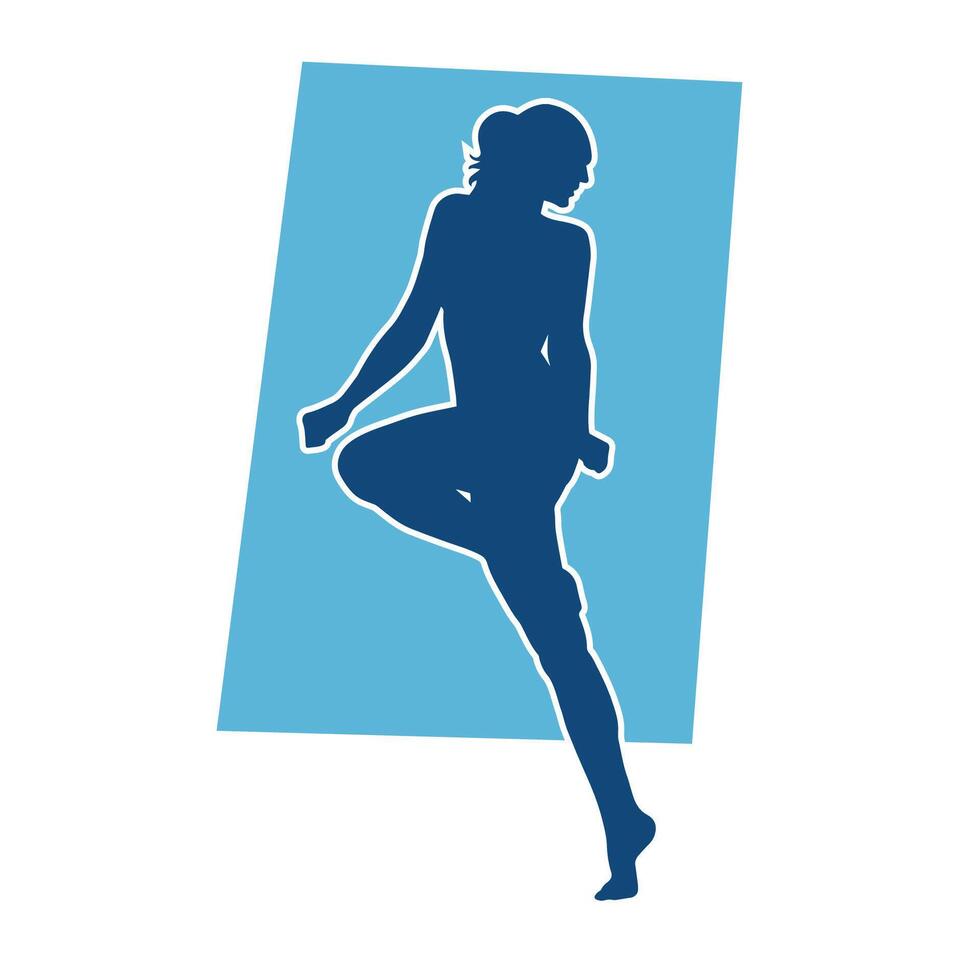 silhouet van een vrouw danser in actie houding. silhouet van een vrouw dansen gelukkig. vector