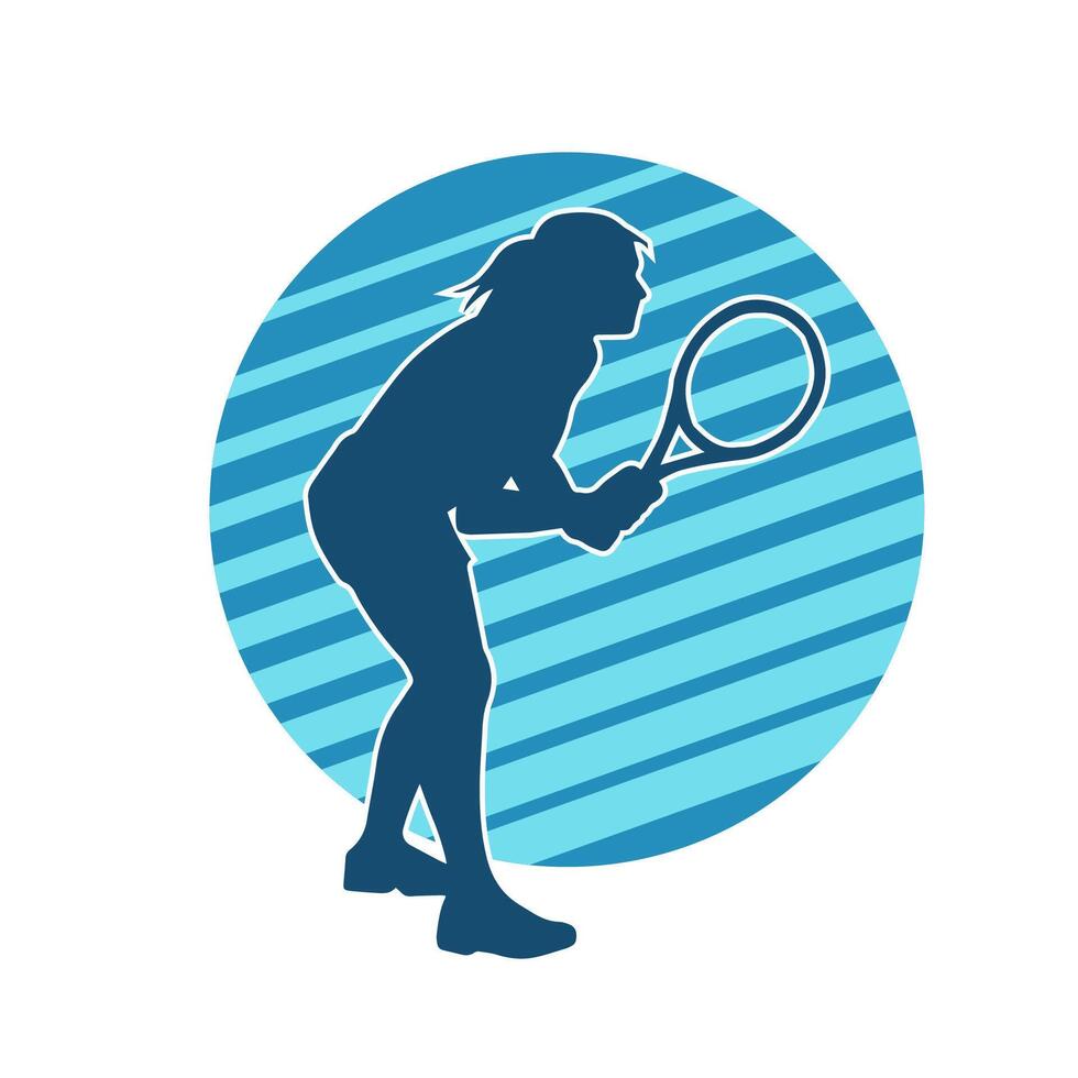 silhouet van een vrouw tennis speler in actie houding. silhouet van een vrouw spelen tennis sport met racket. vector