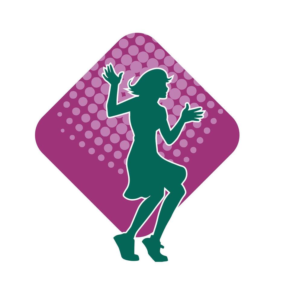 silhouet van een vrouw danser in actie houding. silhouet van een vrouw dansen gelukkig. vector