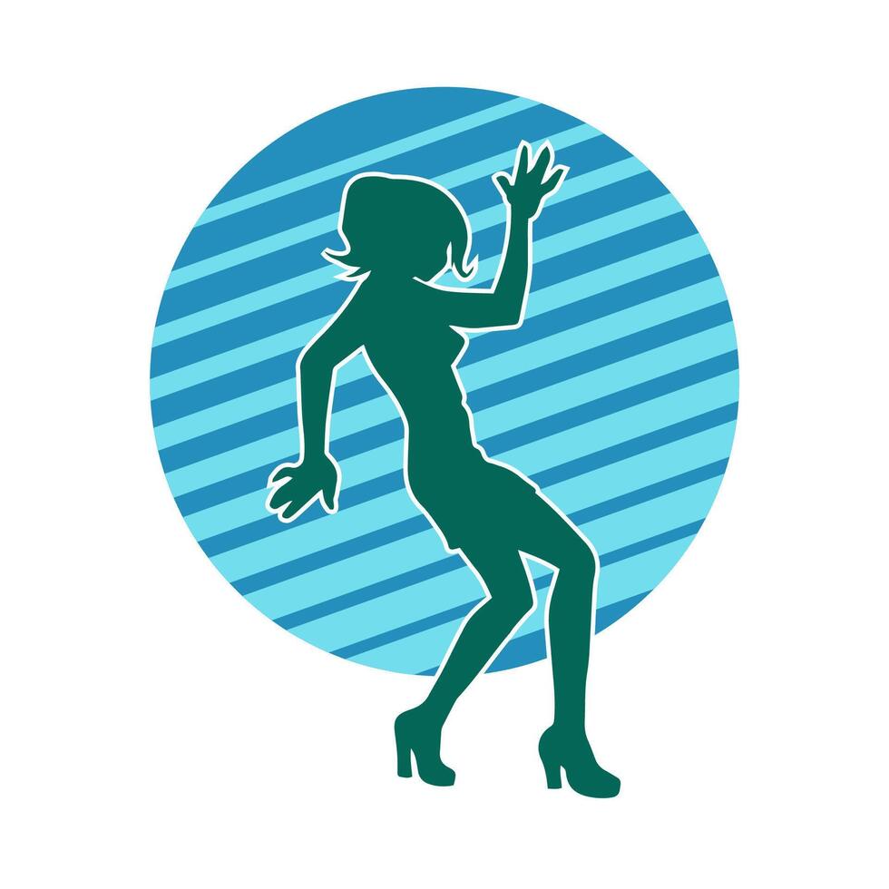 silhouet van een vrouw danser in actie houding. silhouet van een vrouw dansen gelukkig. vector