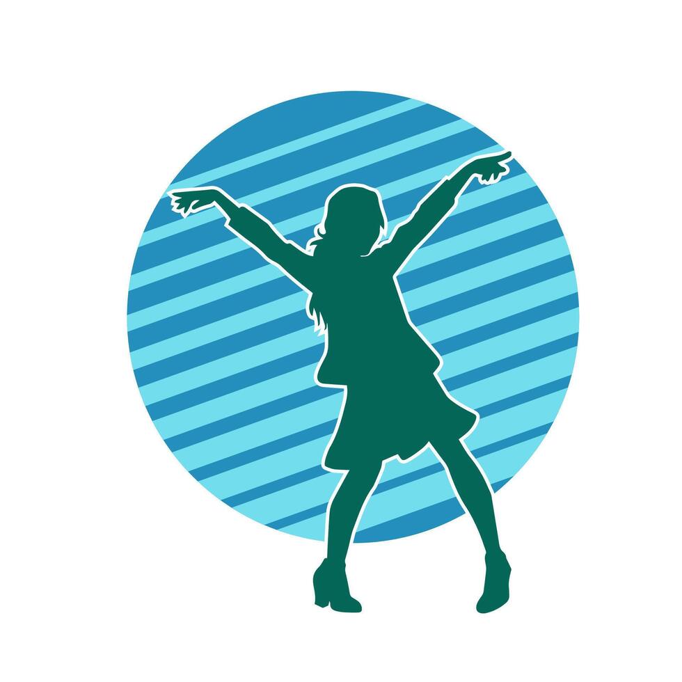 silhouet van een vrouw danser in actie houding. silhouet van een vrouw dansen gelukkig. vector