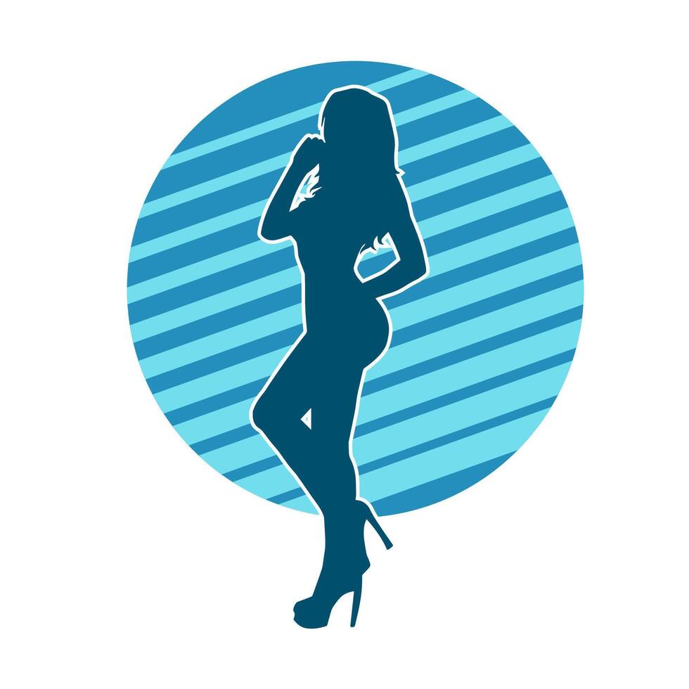 silhouet van een jong slank vrouw model- in strak kleding. silhouet van een slank vrouw in vrouwelijk houding. vector