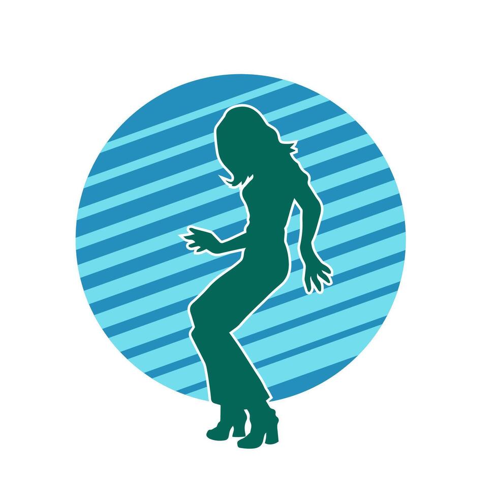 silhouet van een vrouw danser in actie houding. silhouet van een vrouw dansen gelukkig. vector