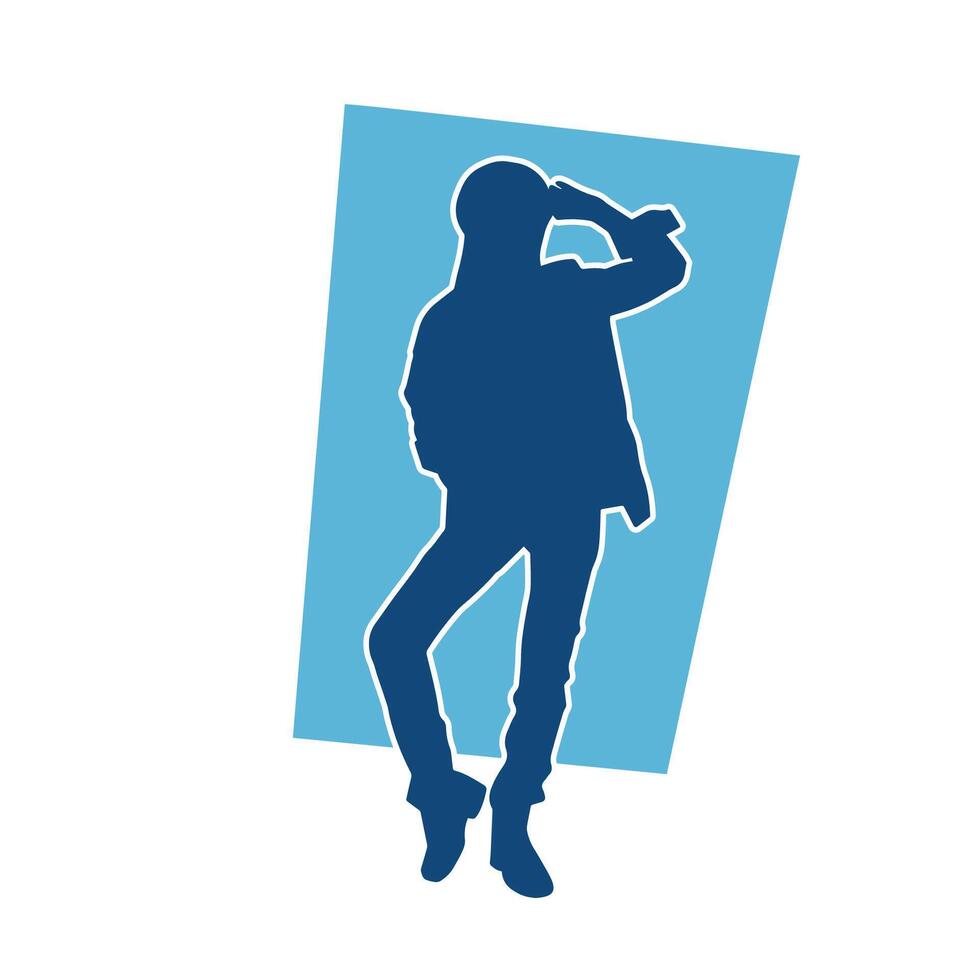 silhouet van een vrouw danser in actie houding. silhouet van een vrouw dansen gelukkig. vector