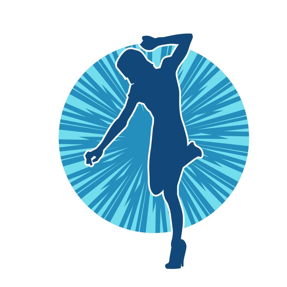 silhouet van een vrouw danser in actie houding. silhouet van een vrouw dansen gelukkig. vector