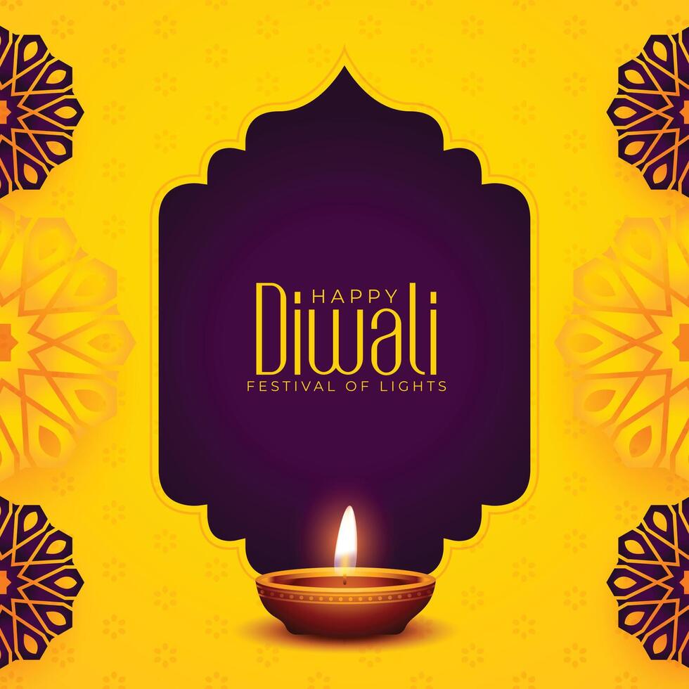 diwali festival mooi hoor geel decoratief kaart ontwerp vector
