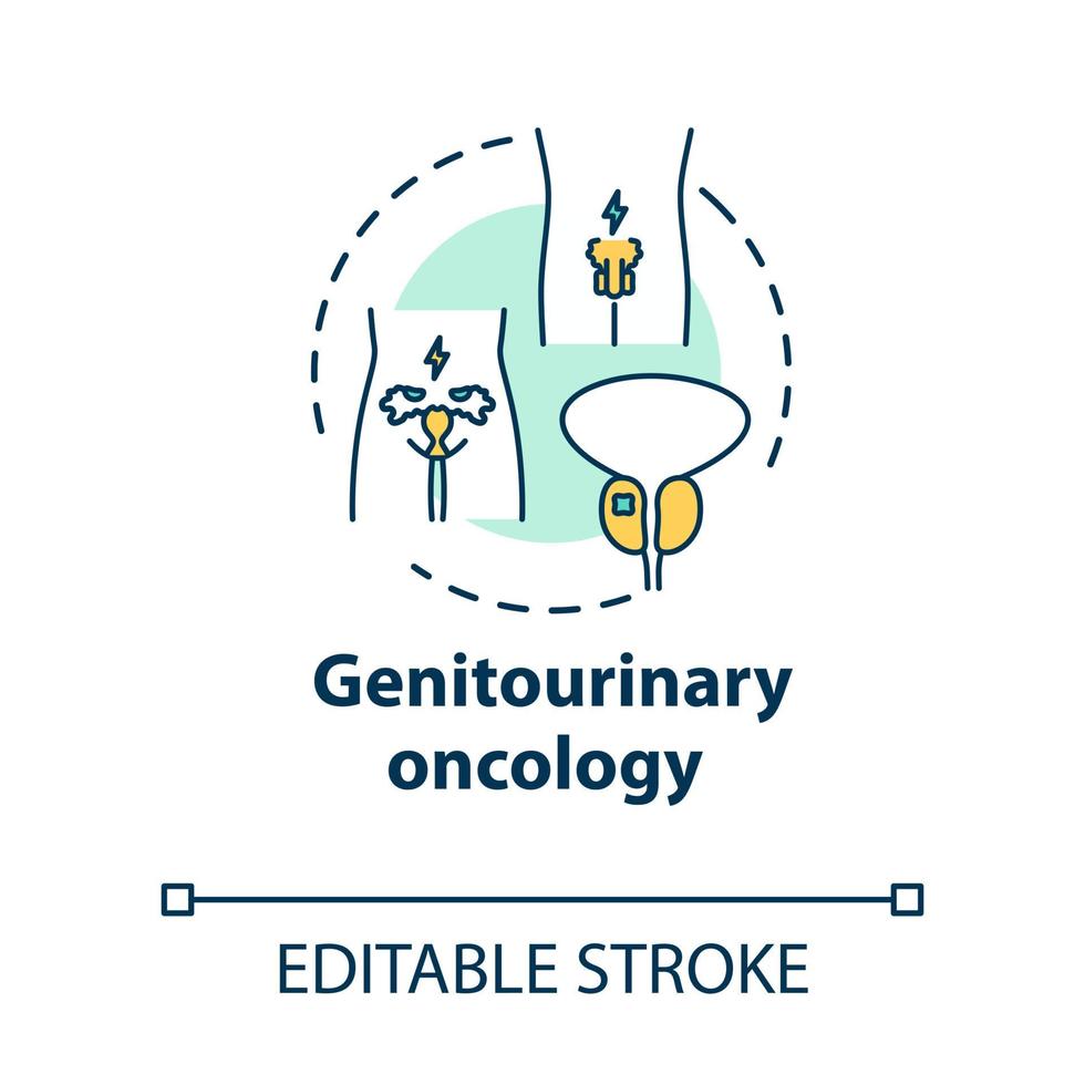 urogenitale oncologie concept icoon. stoornis van het menselijk voortplantingssysteem. kanker bewustzijn. gezondheidszorg idee dunne lijn illustratie. vector geïsoleerde omtrek rgb kleur tekening. bewerkbare streek