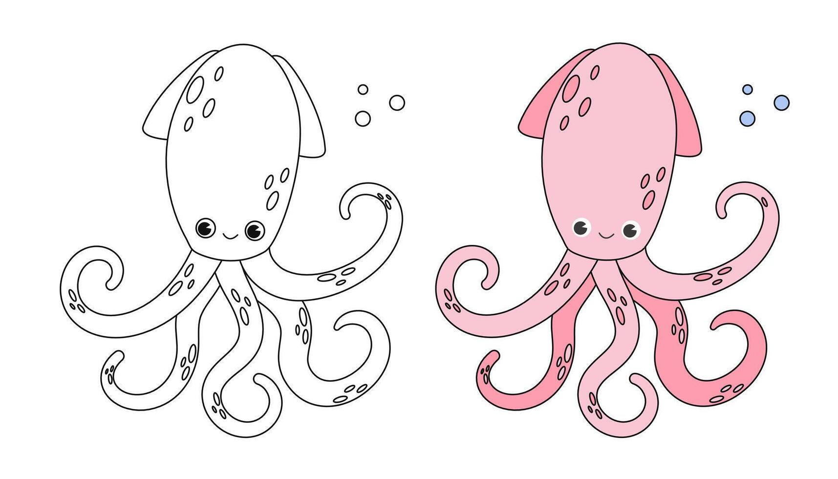 kleur boek bladzijde voor kinderen met kleurrijk Octopus en schetsen naar kleur. peuter- onderwijs. vector illustratie.