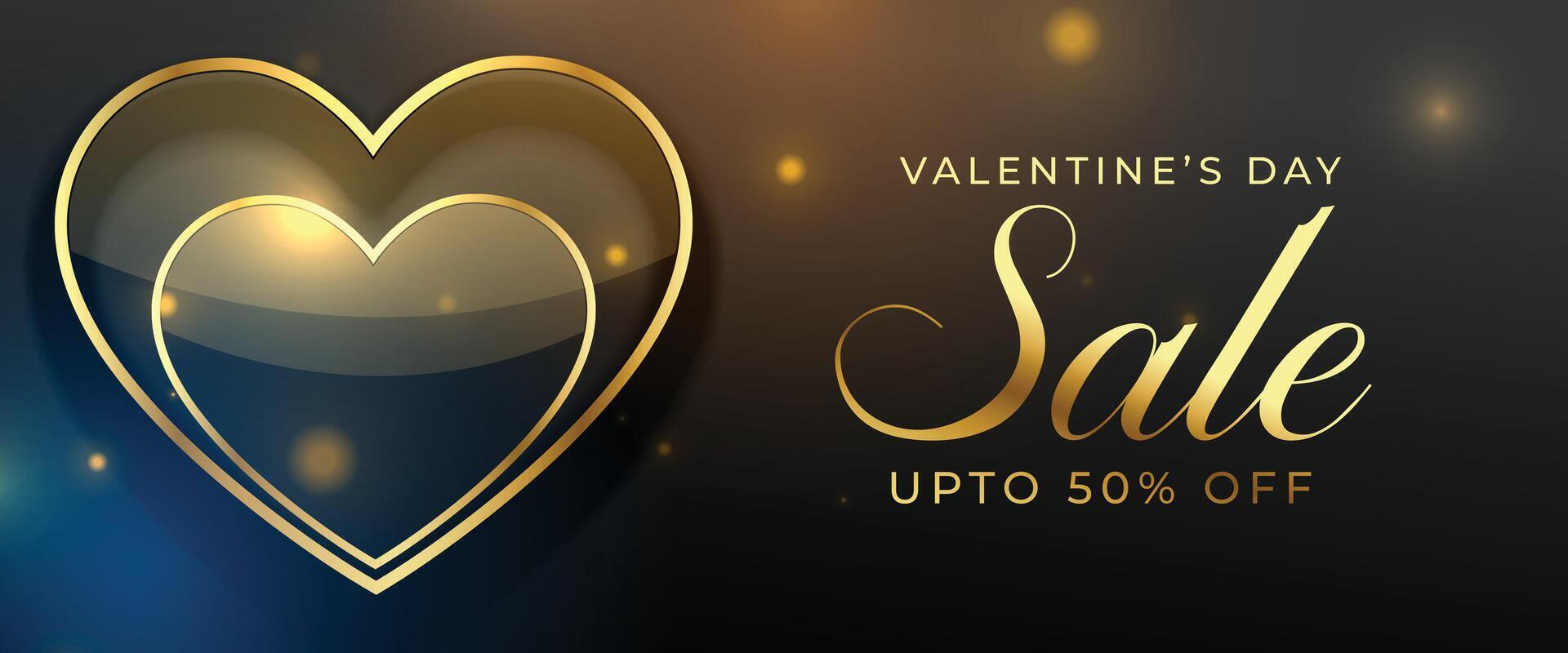 uitverkoop banier voor valentijnsdag dag evenement met gouden harten vector