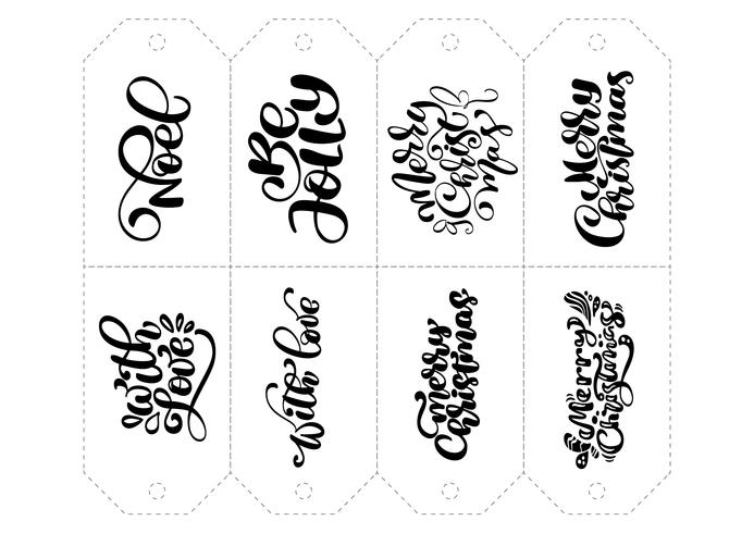 Vector kalligrafie set zinnen voor tags. Geïsoleerde Kerst Hand getrokken belettering illustratie. Hart vakantie schets doodle ontwerp kaart. decor voor print en decor