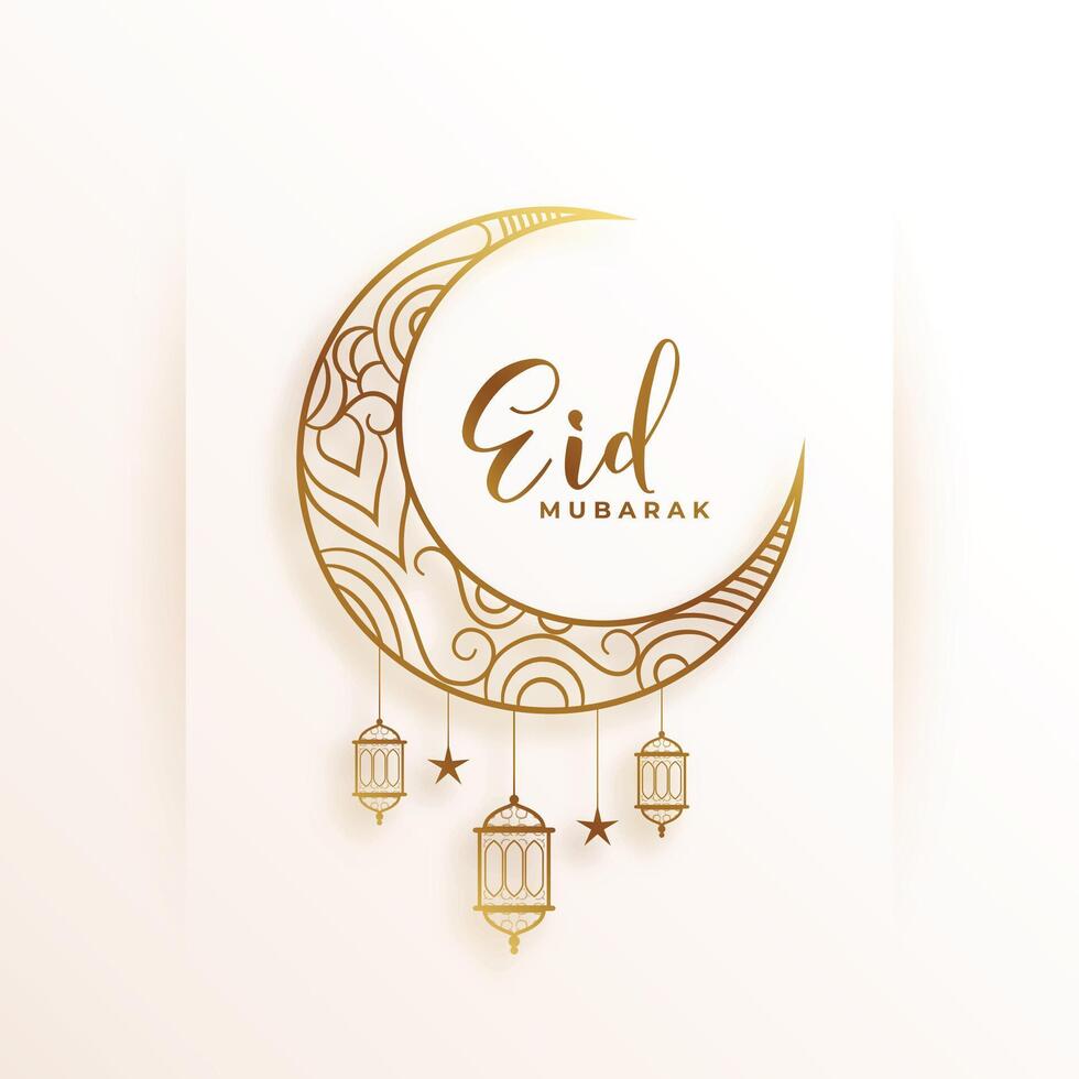 elegant eid mubarak groet kaart met gouden maan en lantaarn vector