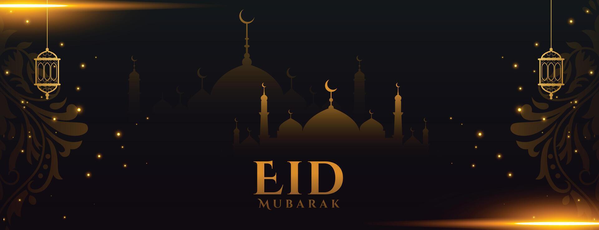 eid mubarak cultureel behang met moskee en licht effect vector