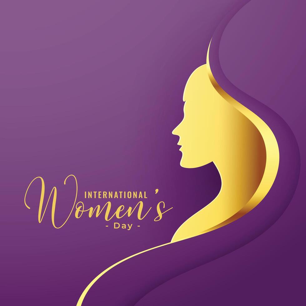 elegant gelukkig vrouwen dag wensen kaart met gouden dame gezicht ontwerp vector