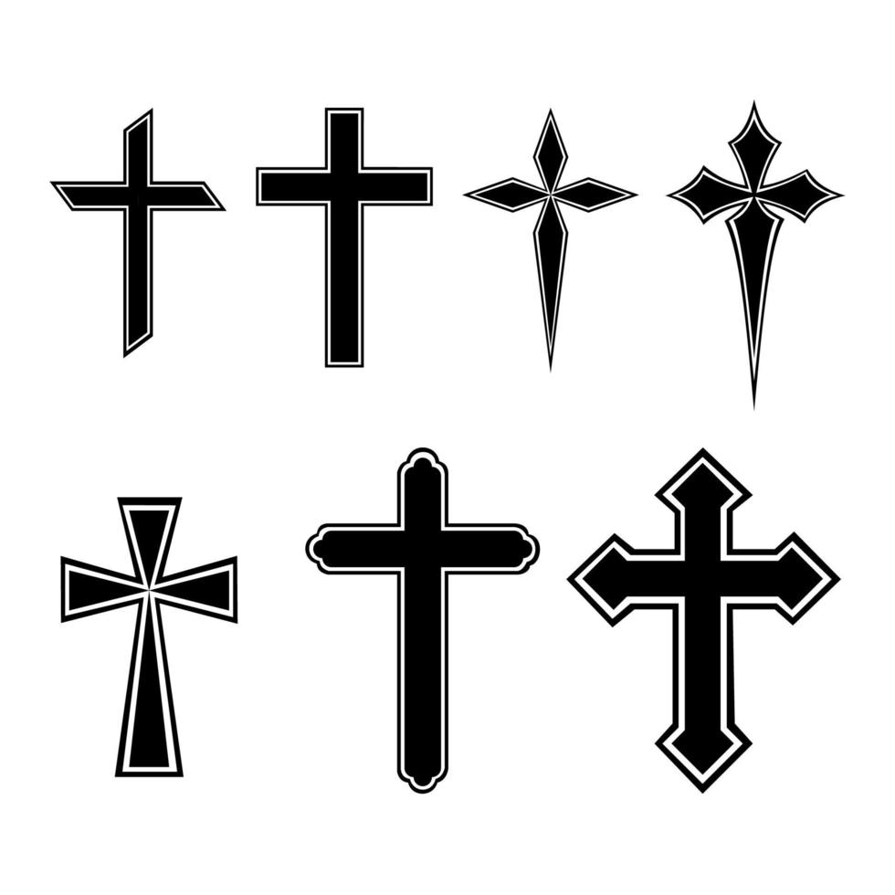 een set van christelijk kruispictogram in zwart-wit. ze hebben een andere vorm en ontwerp. vector