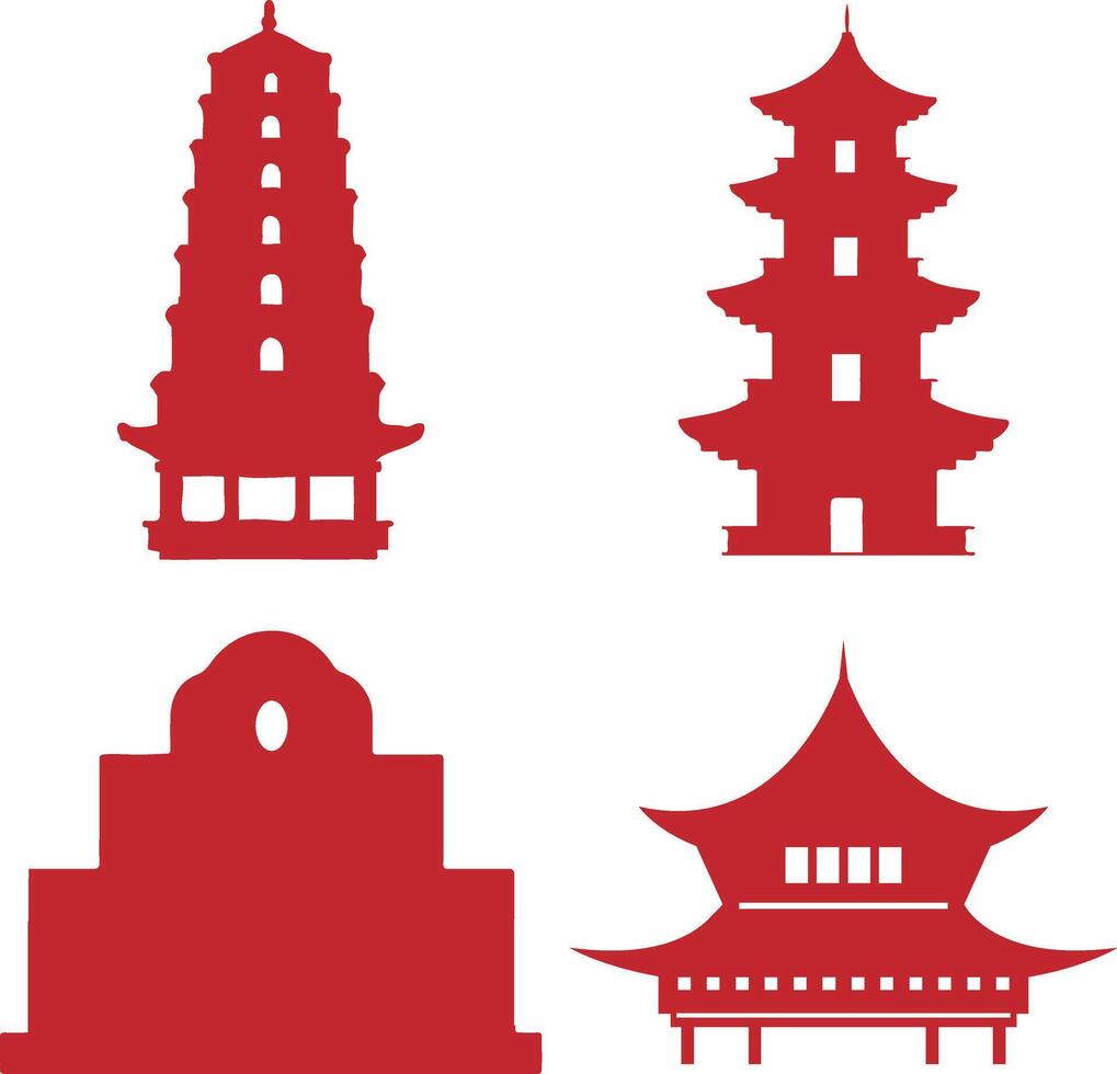 reeks van traditioneel Chinese gebouw. Chinese tempel. vector illustratie