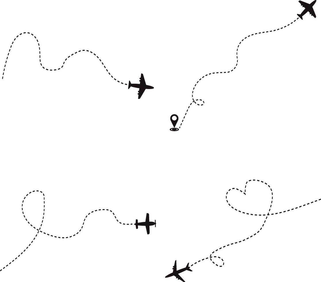 reeks van vliegtuig gestippeld. vliegtuig routes. geïsoleerd Aan wit achtergrond vector