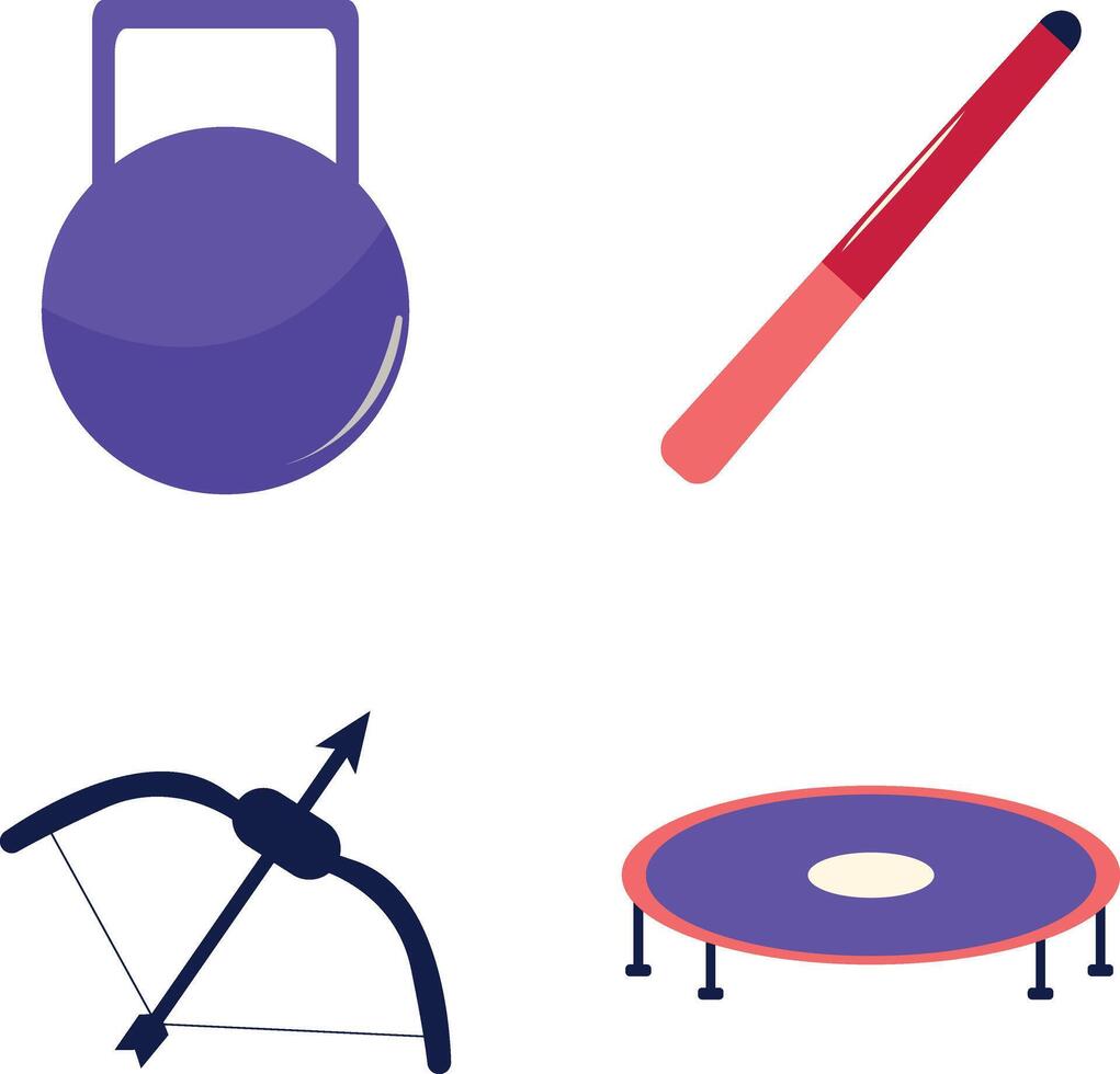 sport- uitrusting pictogrammen set, in vlak tekenfilm stijl vector