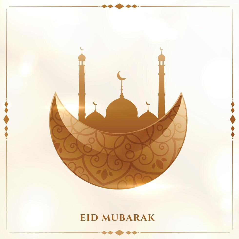 elegant eid mubarak cultureel achtergrond met maan en moskee vector