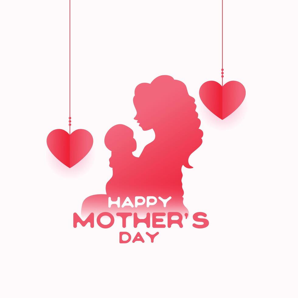 lief moeders dag groet kaart met hangende stijl papier hart vector