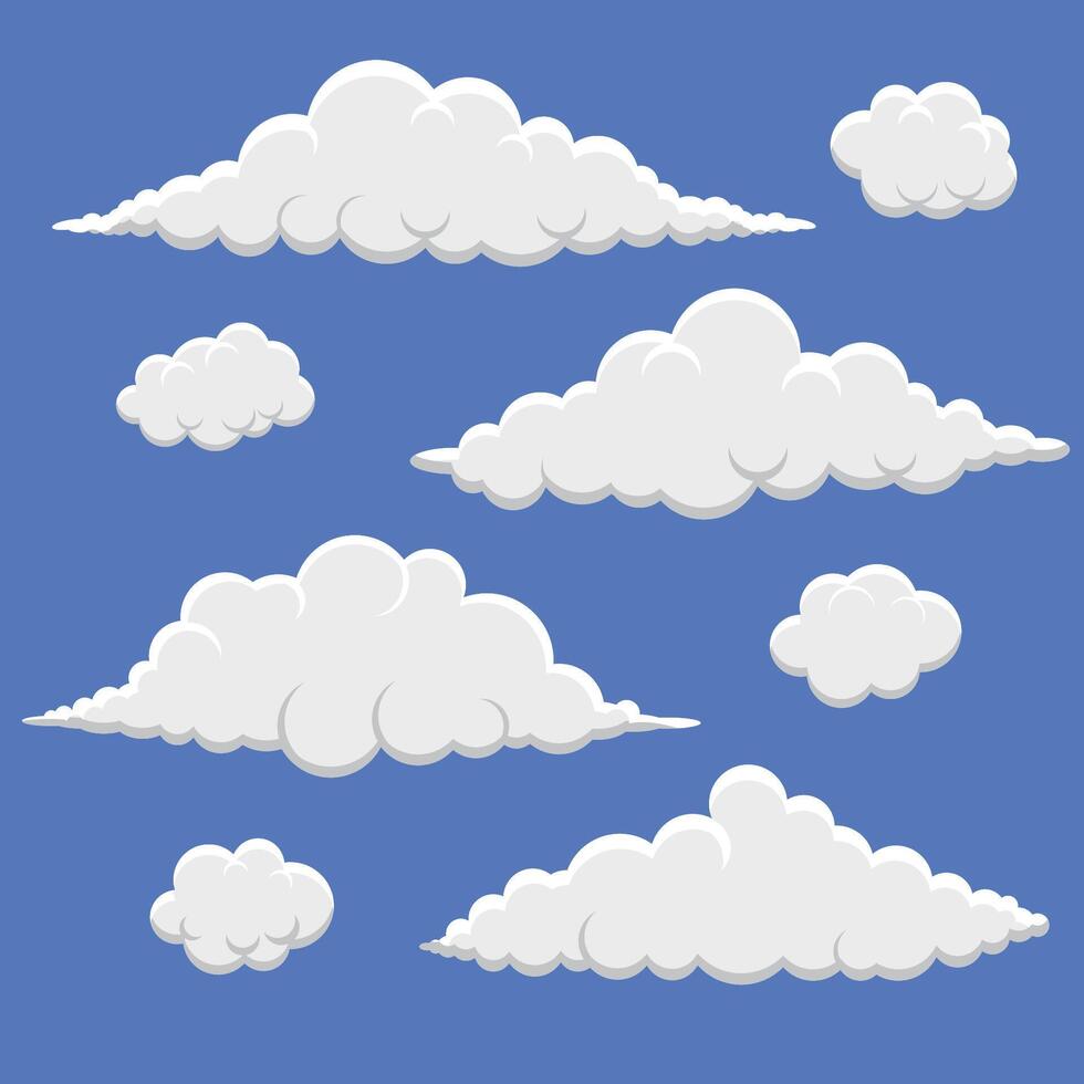 pluizig wolk verzameling in 3d tekenfilm stijl vector
