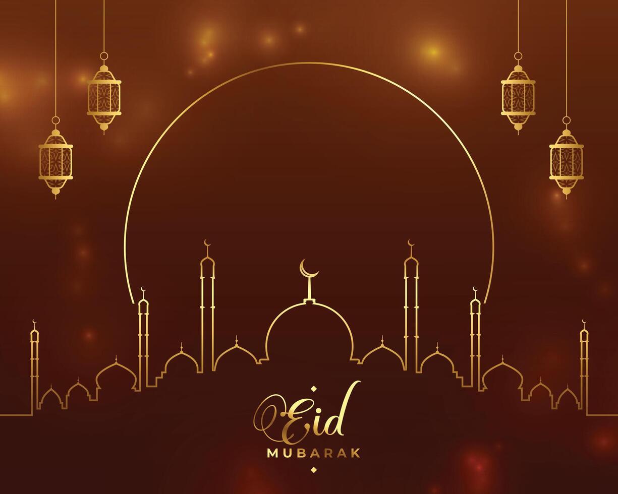 eid mubarak vakantie kaart met lijn stijl gouden moskee vector