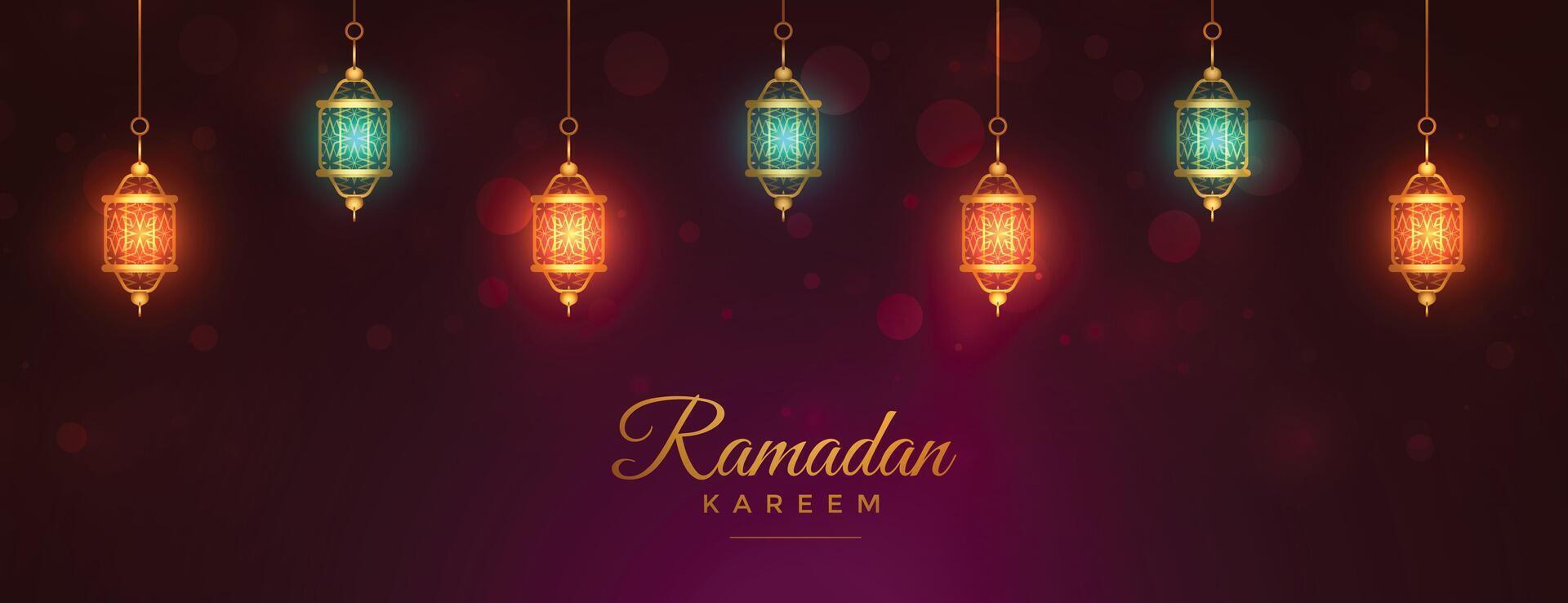 elegant Ramadan kareem banier met gloeiend Islamitisch lantaarns vector