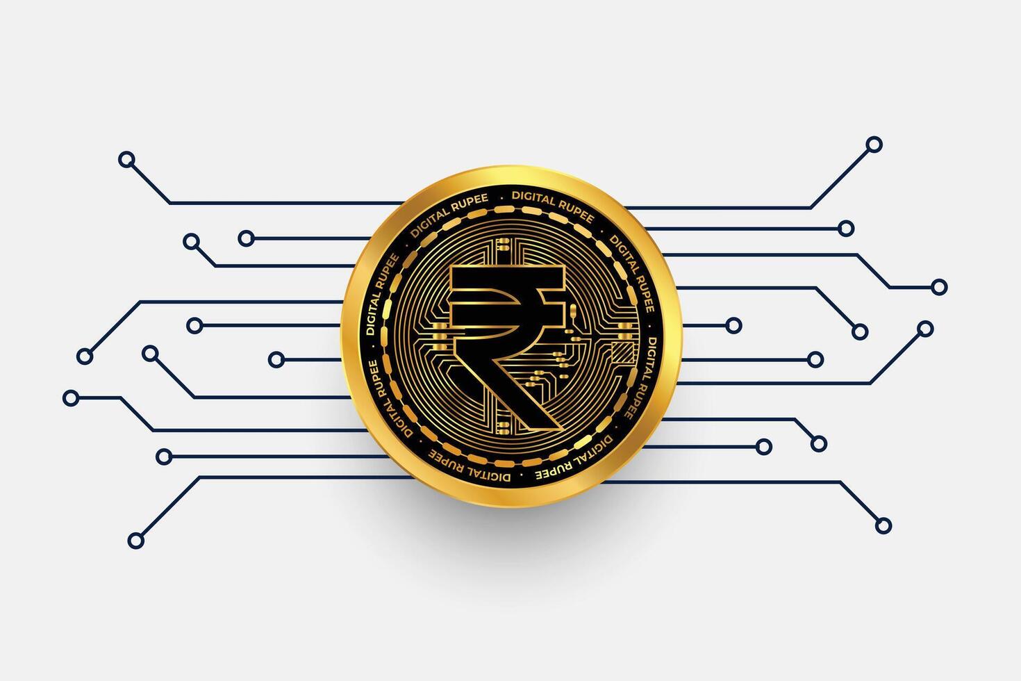 digitaal Indisch roepie inr valuta symbool in gouden munt vector