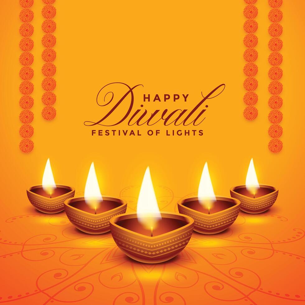 gelukkig diwali realistisch festival decoratie kaart ontwerp vector