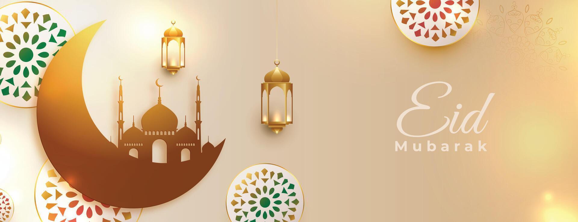 realistisch eid mubarak festival decoratief banier ontwerp vector