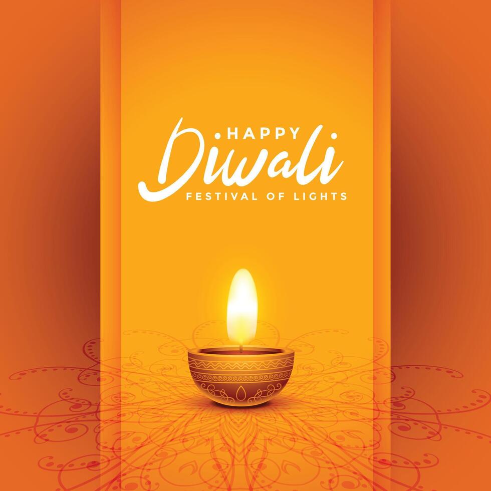 traditioneel gelukkig diwali festival decoratief oranje kaart ontwerp vector