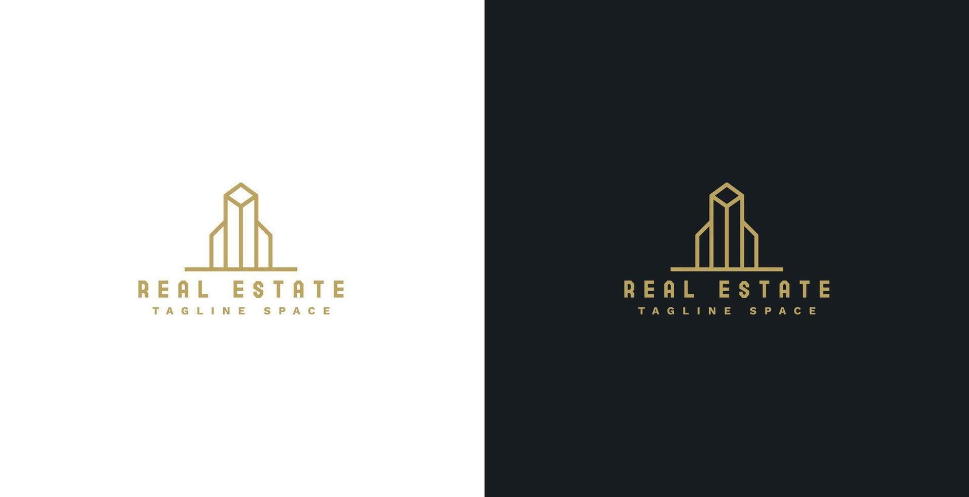 echt landgoed logo sjabloon met gouden gebouw ontwerp vector