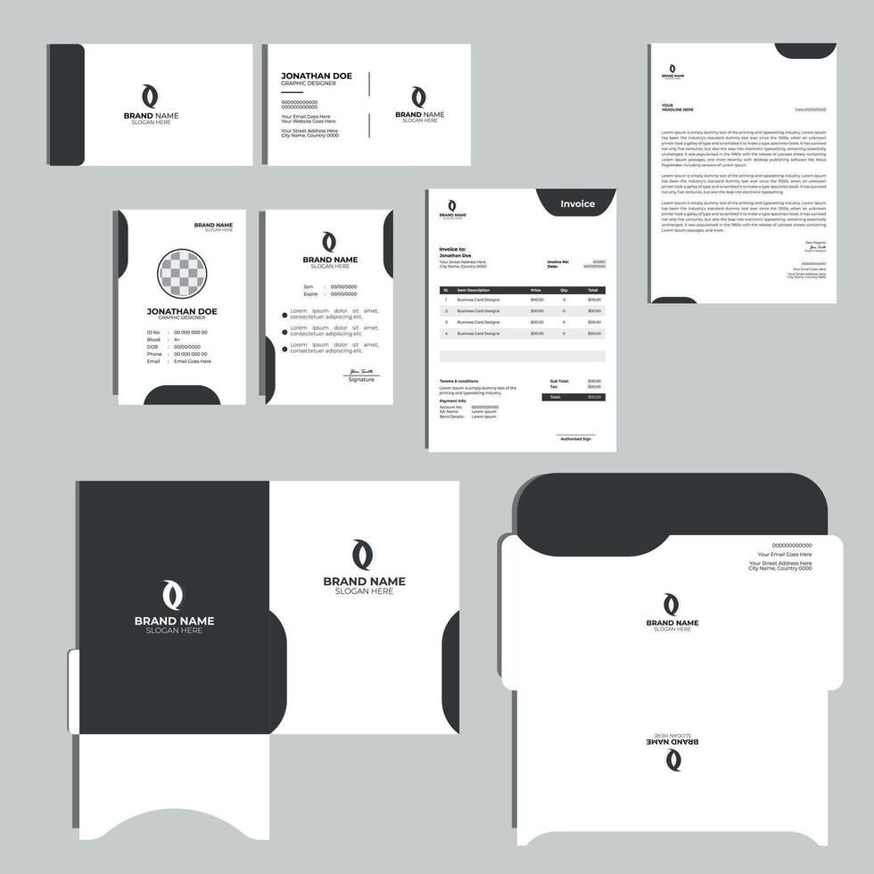 zakelijke branding identiteit ontwerp. schrijfbehoeften mockup vector megapakket set. sjabloon voor industrieel of technisch bedrijf.