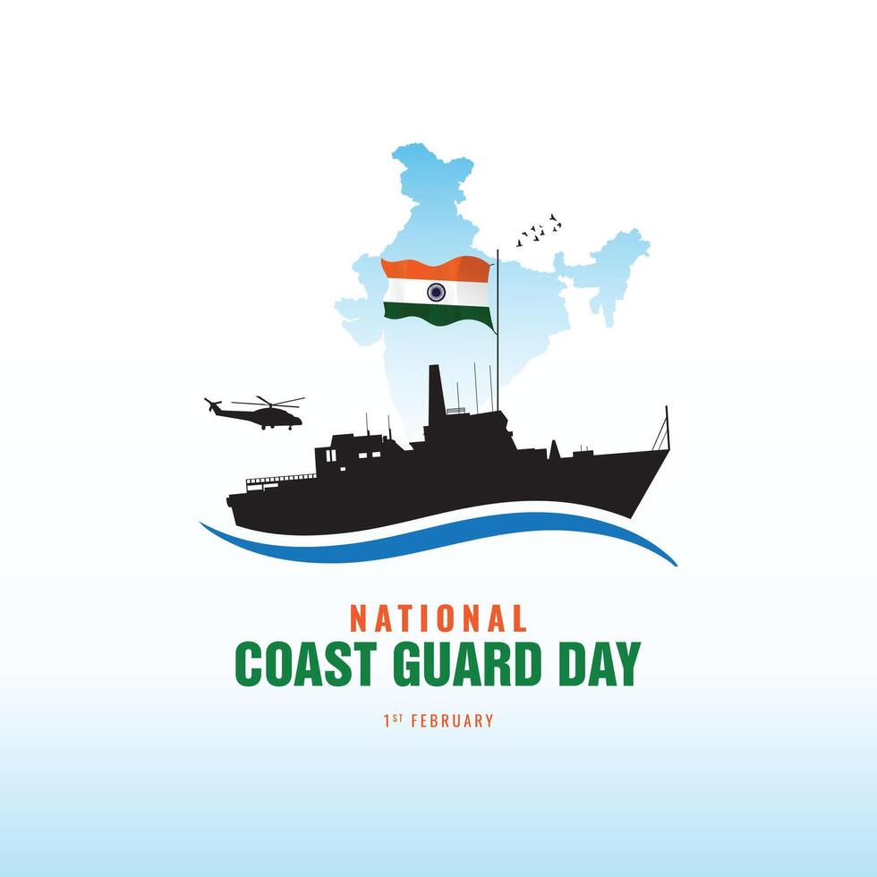 Indisch kust bewaker dag is opgemerkt Aan 1 februari elke jaar naar eer de belangrijk rol dat de organisatie Toneelstukken bewerkbare vector illustratie, Indisch kust bewaker patrouilleren toezicht boten