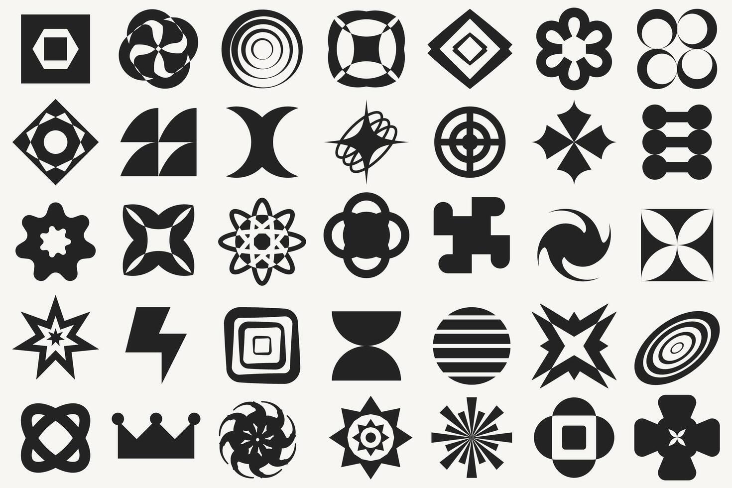 retro futuristische elementen voor ontwerp. groot verzameling van abstract grafisch meetkundig symbolen en voorwerpen in y2k stijl. Sjablonen voor streetwear merk. vector illustratie