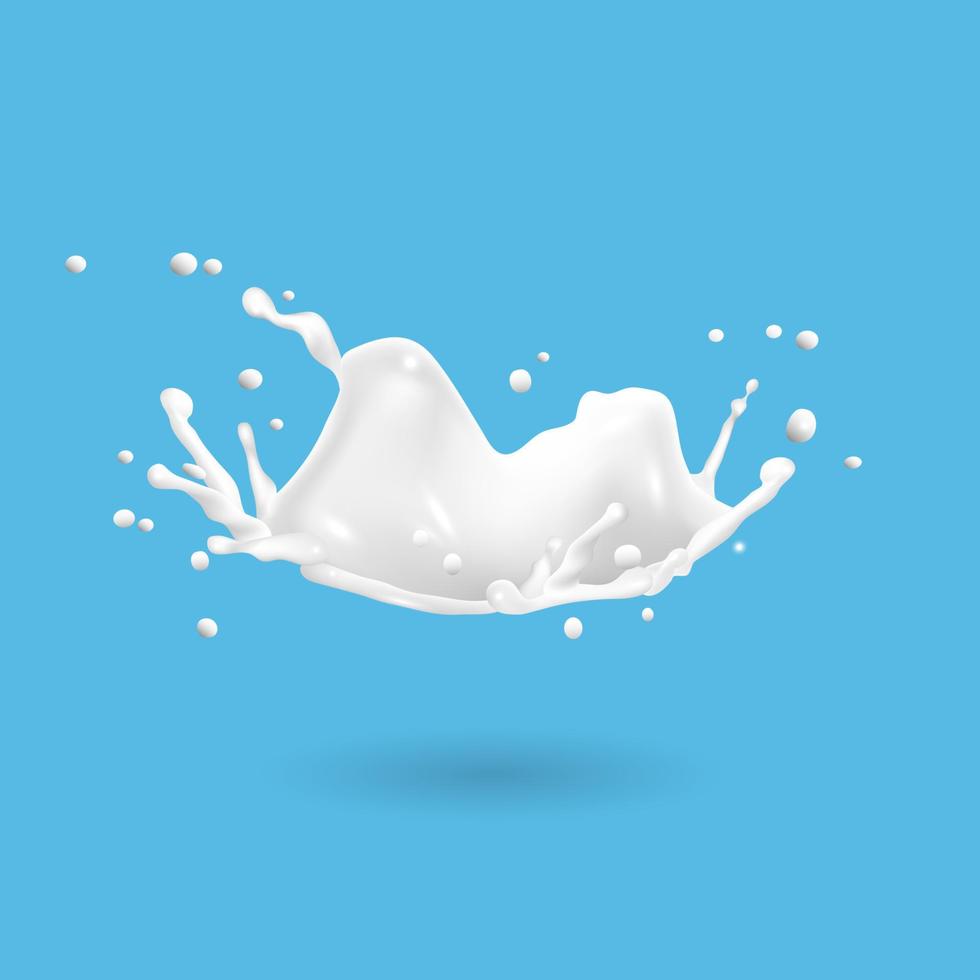 verse realistische melk splash geïsoleerd op blauwe achtergrond vector