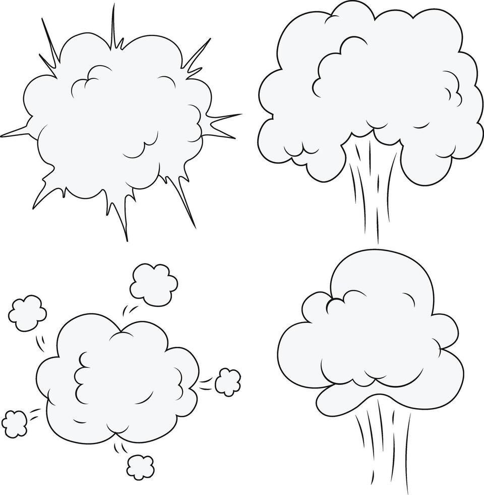 comics explosie wolken pictogrammen. grappig chatten, tekenfilm vector illustratie