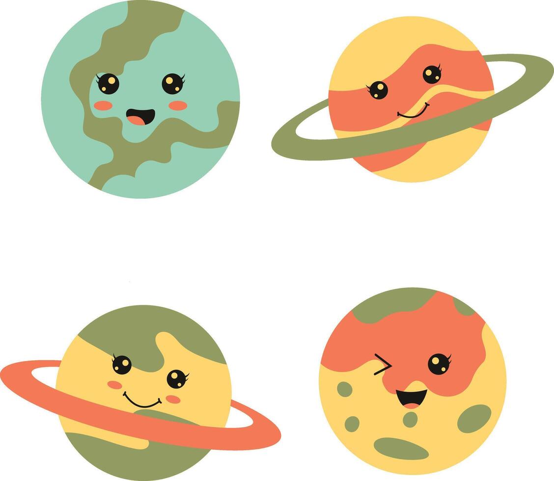 schattig planeet karakter. vlak tekenfilm ontwerp. vector icoon reeks