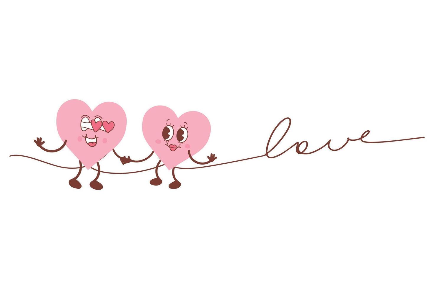 illustratie van twee harten en de opschrift liefde. een paar- van harten. modieus minimalistische illustratie. vector illustratie